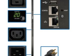 Tripp Lite PDUMNV20HVLX PDU Monofásico Monitoreable de 3.3kW ~ 3.7kW, Interfaz de Plataforma LX, Tomacorrientes de 208V / 230V (20 C13/4 C19), C20/L6-20P, 0U 1.78 m [70"], TAA