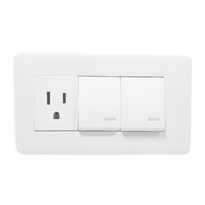 Apagador doble y contacto de 24 mm con placa blanca - 8840945