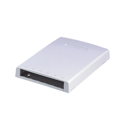 Caja de Montaje en Superficie, Con Accesorio para Resguardo de Fibra Óptica, Para 6 Módulos Mini-Com, Color Blanco  CBXF6WH-AY