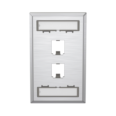 Placa de Pared Vertical, de Acero Inoxidable, Salida Para 2 Puertos Mini-Com, Con Espacios Para Etiquetas  CFPL2SY