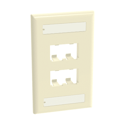 Placa de Pared Vertical Clásica, Salida Para 4 Puertos Mini-Com, Con Espacios Para Etiquetas, Color Marfil  CFPL4EIY