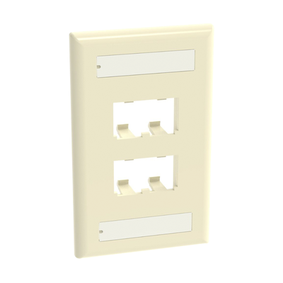 Placa de Pared Vertical Clásica, Salida Para 4 Puertos Mini-Com, Con Espacios Para Etiquetas, Color Marfil CFPL4EIY