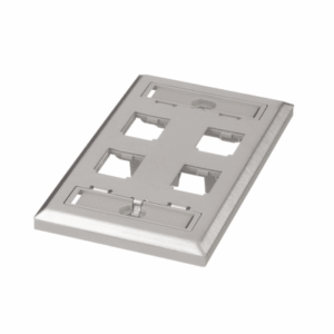 Placa de Pared Vertical, de Acero Inoxidable, Salida Para 4 Puertos Mini-Com, Con Espacios Para Etiquetas  CFPL4SY