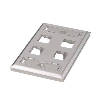 Placa de Pared Vertical, de Acero Inoxidable, Salida Para 4 Puertos Mini-Com, Con Espacios Para Etiquetas  CFPL4SY