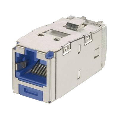 Conector Jack RJ45 Blindado, Llaveado Azul, Estilo TG, Mini-Com, Categoría 6A, de 8 posiciones y 8 cables, Color Azul CJSK6X88TGBU