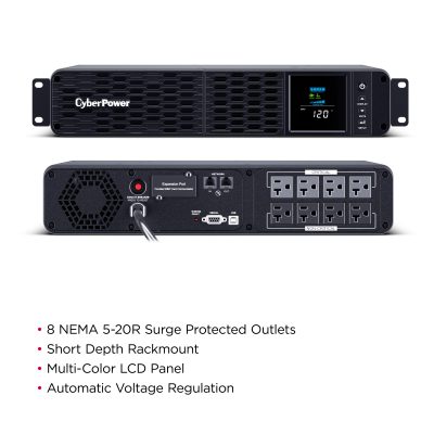 UPS de línea interactiva CyberPower CP2000PFCRM2U - 2kVA/1.20kW - 2U Montable en bastidor - AVR - 8Hora(s) Recarga - 2.20Minuto(s) Stand-by - 120 V AC Entrada - 120 V AC Salida - 8 x NEMA 5-20R Receptacle(s) - Onda Sinusoidal - Puerto Serial - USB - LCD Pantalla - 8 x Battery/Surge Outlet - Contacto secado, Monitorización Remota SNMP/HTTP