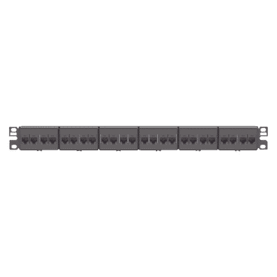 Panel de Parcheo con 24 Acopladores Mini-Com, Plano, Categoría 6, de 1 UR, Color Negro   CP24688BL