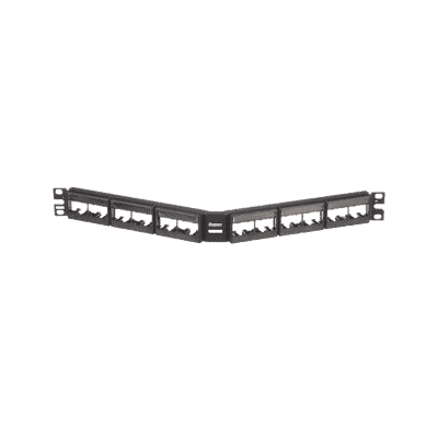 Panel de Parcheo Modular Mini-Com (Sin Conectores), Angulado, Sin Blindaje, Con Etiqueta y Cubierta, de 24 puertos, 1UR  CPPLA24WBLY