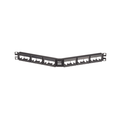 Panel de Parcheo Modular Mini-Com (Sin Conectores), Angulado, Sin Blindaje, Con Etiqueta y Cubierta, de 24 puertos, 1UR  CPPLA24WBLY