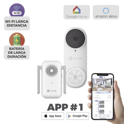 Timbre con Cámara Wi-Fi (Doorbell) de Batería Recargable  / Libre de Cables / Uso Exterior Con Protección (IP65) / Cámara 3 Megapíxel / Llamada a la App / Incluye Timbre Para Interior Con Timbres Seleccionables / Ranura : CS-DB2KIT