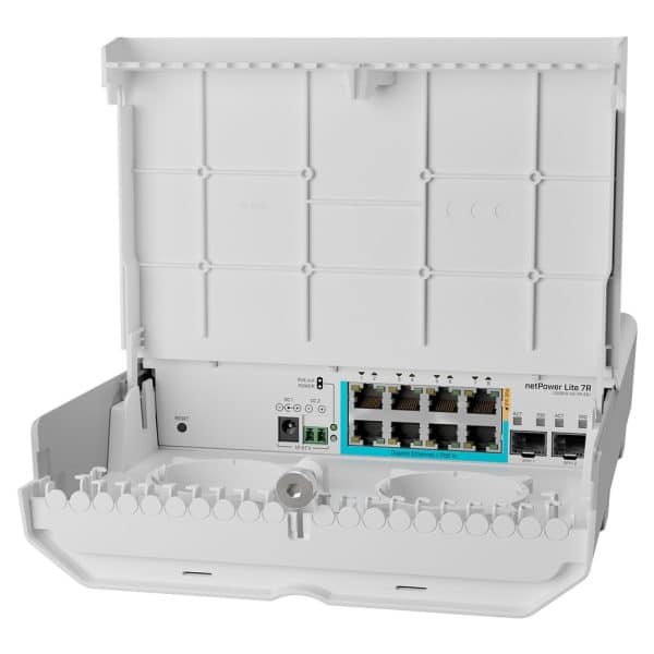 CSS610-1GI-7R-2S+OUT, NetPower Lite 7R, Switch Smart 7 puertos PoE Inverso Gigabit, 2 SFP+ 10G, para exterior, SwitchOS Lite | Humberto Chacon