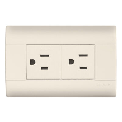 Toma Corriente Duplex Polarizada Y Aterrizada 2P+T, 15A 127V   C/Placa Color Marfil - E6028N