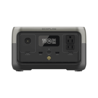 EcoFlow River 2 | Estación de Energía Portátil 256Wh Litio LFP / 2 AC 300 W (Max. 600W) / 1 USB-C 60W / 2 USB -A 12W / Cargador de Coche 8A a 12 o 24V / Conectividad WiFi y Bluetooth (App) / Carga Solar 110W Max.   EFR600