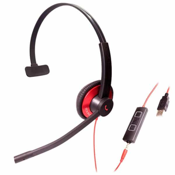 EPIC 501-R, Diadema UC, control llamada, mute y vol, 3.5mm y USB, Roja (Monoaural) | Humberto Chacon