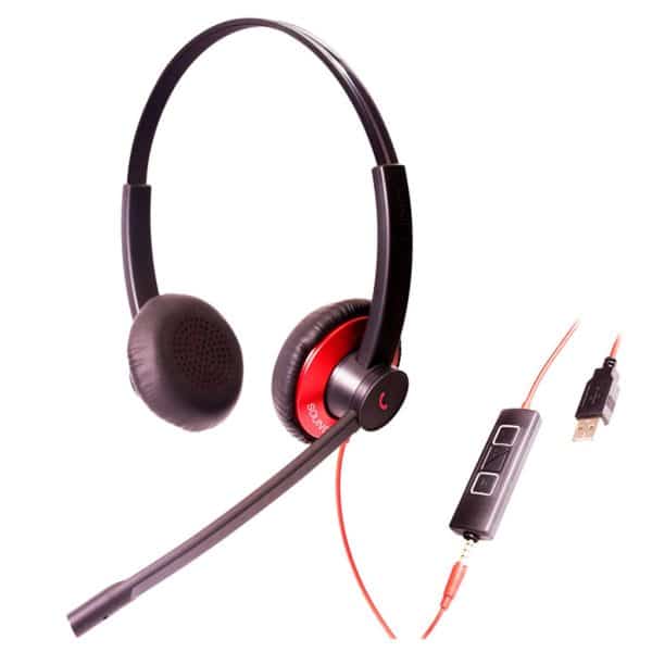 EPIC 502-R, Diadema UC, control llamada, mute y vol, 3.5mm y USB, Rojo (Binaural) | Humberto Chacon