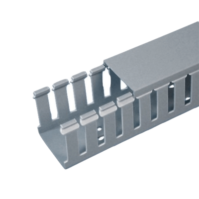 Canaleta Ranurada de PVC con Tapa, Tipo F, 82.6 mm de Ancho, 79.2 mm de Alto y 2 m de Largo, Color Gris FC3X3LG2