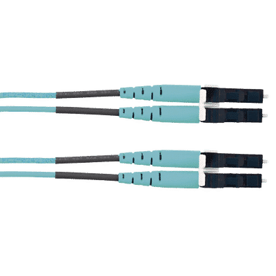 Jumper de Fibra Optica Multimodo 50/125 OM3, LC-LC Duplex, LSZH (Cero Halógenos), Color Aqua, 2 Metros  FX2ELLNLNSNM002