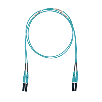 Jumper de Fibra Optica Multimodo 50/125 OM3, LC-LC Duplex, LSZH (Cero Halógenos), Color Aqua, 3 Metros  FX2ELLNLNSNM003