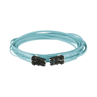 Jumper de Fibra Optica Multimodo 50/125 OM3, LC-LC Duplex, OFNR (Riser), Color Aqua, 9 Metros  FX2ERLNLNSNM009