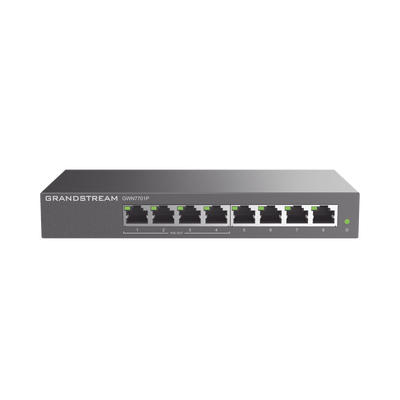 GWN7701P, Switch PoE No Administrable, 8 x GigaEth, 4 Puertos con PoE 802.3 af/at, 60w
