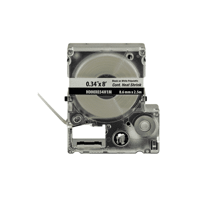 Casete de Etiquetas de Poliolefina de Cinta Continua, Tubo Termocontráctil, 8.6 (0.34 in) mm de Ancho y 2.4 m de largo, Para Cables de 1.5 a 4.8 mm (18-12 AWG) de Diámetro, Color Blanco  H000X034H1M