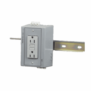 Caja Utilitaria para Montaje en Riel Din con Contacto Duplex de 15 A 125 V / Nema 5-15R / Gris.  HUB-DRUB-GFI15