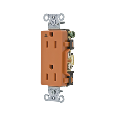 Contacto Dúplex Conexión a Tierra Aislada/ 15A 125V/ 2 polos 3 Hilos/ Nema 5-15R /Grado Comercial Decorativo/ Color Naranja. HUB-IG15DR