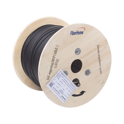 Carrete de 1 km de Fibra Óptica Aérea Mini Figura 8 G.657A2 tipo Drop, Monomodo de 1 Hilo (unifibra), Color Negro IC-FIG8A2-1C