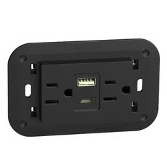 TOMA DE CORRIENTE DUPLEX 2P+T C/2USB A+A 3 MOD NEGRO C/CHASI - KG4188AC