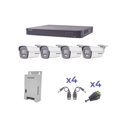 KIT COLORVU TURBOHD 1080p / DVR 4 Canales / 4 Cámaras Bala (exterior) lente 2.8mm / Fuente de poder profesional / Transceptores de video y Accesorios de corriente KH1080P4BC