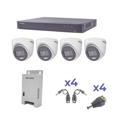 KIT COLORVU TURBOHD 1080p / DVR 4 Canales / 4 Cámaras eyeball (exterior) lente 2.8mm / Fuente de poder profesional / Transceptores de video y Accesorios de corriente KH1080P4EC