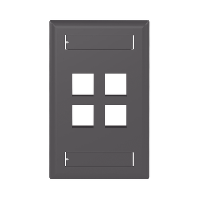 Placa de Pared Vertical, Salida Para 4 Puertos Keystone, Con Espacios Para Etiquetas, Color Negro NK4FBL