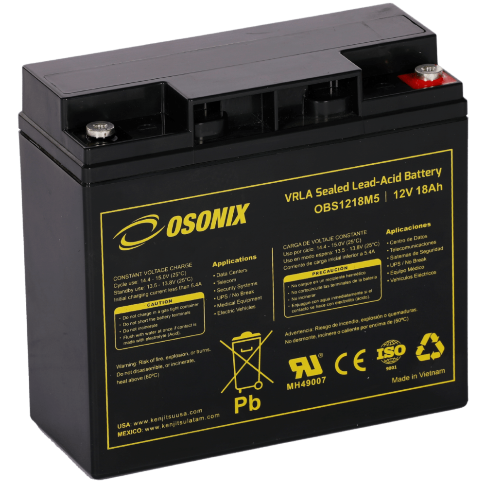 OBS1218M5 - Batería VRLA 12V 18Ah de Plomo Puro con tecnología AGM de placa delgada. Sellada libre de mantenimiento. Garantía de 2 años