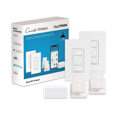 (Caseta Wireless) Kit Hub controlador, 2 atenuadores, 2 controles remotos, 2 base mesa y 2 tapas.: PBDGPKG2W