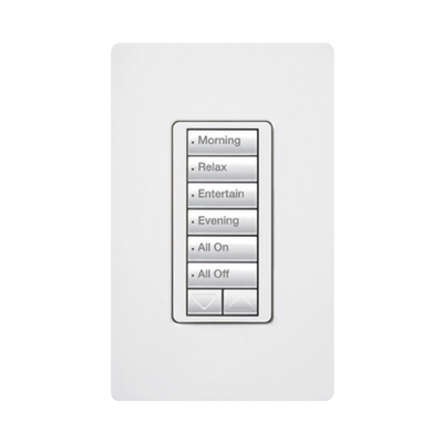 (RadioRA2) Teclado Seetouch Hibrido 6 botones, 2 botones subir/bajar, programe escenas diferentes en cada botón,puede instalarse en un interruptor de luz.: RRDHN6BRLWH