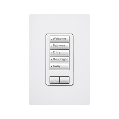 (RadioRA2) Teclado seetouch 5 botones, 2 botones subir/bajar, programe escenas diferentes en cada botón.: RRDW5BRLWH