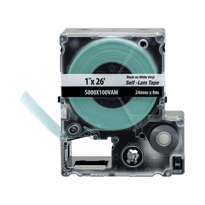 Casete de Etiquetas Autolaminadas de Cinta Continua, de 24 (1 in) mm de Ancho, 8 m de Largo, Para Cables de 2.5 a 5.1 mm (10 - 12 AWG) de Diámetro, Color Blanco  S000X100VAM