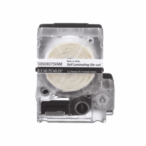 Casete de 200 Etiquetas Autolaminadas de 12.7 x 31.8 mm, para Cables de 3.1 a 7 mm de Diámetro, Área de Impresión Color Blanco  S050X125VAM