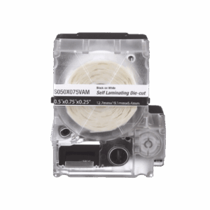 Casete de 200 Etiquetas Autolaminadas de 25.4 x 38.1 mm, para Cables de 3.1 a 7 mm de Diámetro, Área de Impresión Color Blanco  S100X125VAM