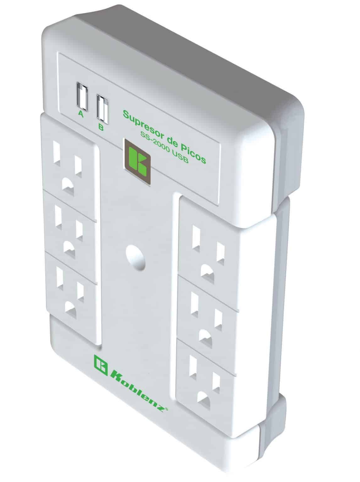 SUPRESOR PARED 2000 JOULES, 6 CONTACTOS GIRATORIOS, 1 LED, 2 PUERTOS UBS 2.4 AH SS-2000 USB - Image 3