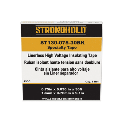 Cinta Eléctrica STRONGHOLD para Aislar de Caucho EPR, Autoadhesiva, Uso Industrial en Uniones de Alto Voltaje y Temperatura , Grosor de 0.76mm (30 mil), Ancho de 19mm, y 9.1m de Largo, Color Negro  ST130-075-30BK