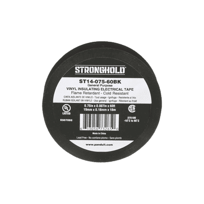 Cinta Eléctrica STRONGHOLD para Aislar, de PVC, Uso General Reparación y Mantenimiento, Grosor de 0.18mm (7 mil), Ancho de 19mm, y 18m de Largo, Color Negro  ST14-075-60BK