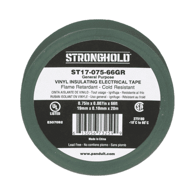 Cinta Eléctrica STRONGHOLD para Aislar, de PVC, Uso General Reparación y Mantenimiento, Grosor de 0.18mm (7 mil), Ancho de 19mm, y 20.12m de Largo, Color Verde  ST17-075-66GR