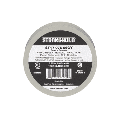 Cinta Eléctrica STRONGHOLD para Aislar, de PVC, Uso General Reparación y Mantenimiento, Grosor de 0.18mm (7 mil), Ancho de 19mm, y 20.12m de Largo, Color Gris  ST17-075-66GY
