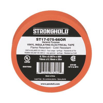 Cinta Eléctrica STRONGHOLD para Aislar, de PVC, Uso General Reparación y Mantenimiento, Grosor de 0.18mm (7 mil), Ancho de 19mm, y 20.12m de Largo, Color Naranja  ST17-075-66OR