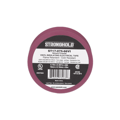 Cinta Eléctrica STRONGHOLD para Aislar, de PVC, Uso General Reparación y Mantenimiento, Grosor de 0.18mm (7 mil), Ancho de 19mm, y 20.12m de Largo, Color Violeta  ST17-075-66VI