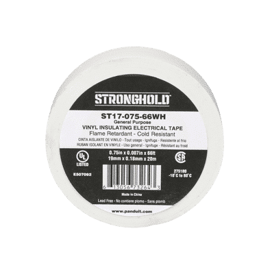 Cinta Eléctrica STRONGHOLD para Aislar, de PVC, Uso General Reparación y Mantenimiento, Grosor de 0.18mm (7 mil), Ancho de 19mm, y 20.12m de Largo, Color Blanco  ST17-075-66WH