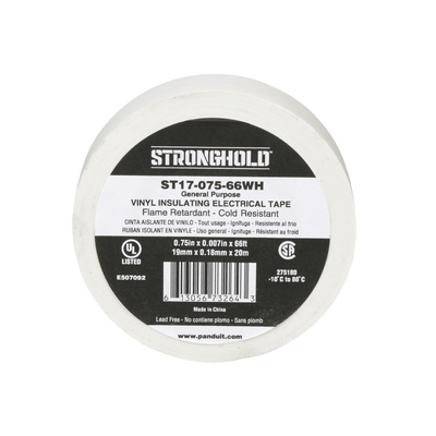 Cinta Eléctrica STRONGHOLD para Aislar, de PVC, Uso General Reparación y Mantenimiento, Grosor de 0.18mm (7 mil), Ancho de 19mm, y 20.12m de Largo, Color Blanco  ST17-075-66WH