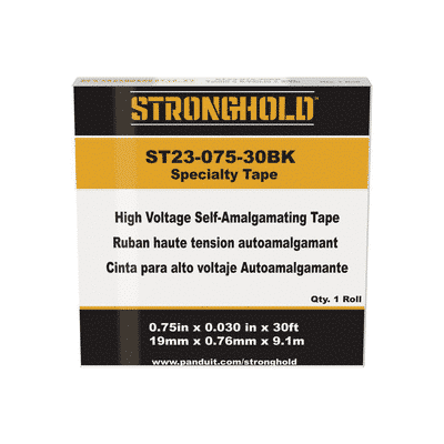 Cinta Eléctrica STRONGHOLD para Aislar de Caucho EPR, Autofusionable, Uso Industrial en Uniones de Alto Voltaje y Temperatura, Grosor 0.76mm (30 mil), Ancho 19mm, y 9.1m Largo, Color Negro. Superior a cintas Super 33  ST23-075-30BK