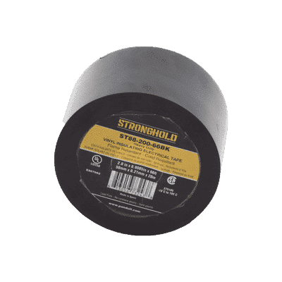 Cinta Eléctrica STRONGHOLD Para Aislar, de PVC, Trabajo Pesado Eléctrico (UV, abrasión, aceite, corrosión), Grosor 0.21 mm (8.5 mil), Ancho 50 mm, y 20 m Largo, Uso Int./Ext., Color Negro. Superior a cinta Super 33   ST88-200-66BK